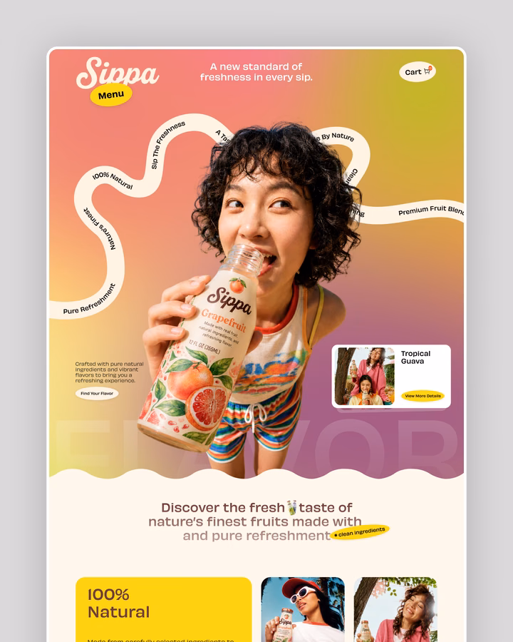 Vibrant Beverage E-Commerce Landing Page — UI design by Sahil Dobariya
