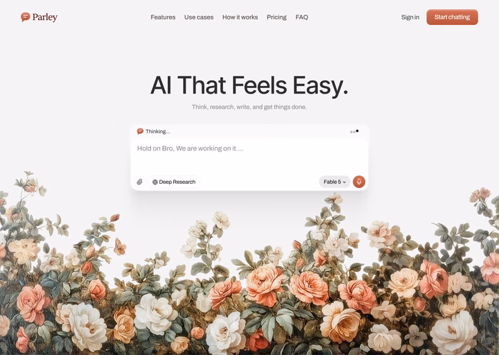 Parley AI Assistant Landing Hero — UI design by Wahaj Khan