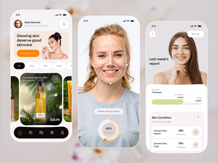 AI Skincare & Analysis Mobile App — UI design by Abdullah || UI UX Designer