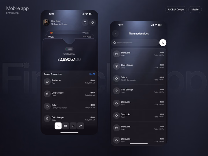 Zentra Fintech Mobile App UI Design — UI design by Durjoy Dash