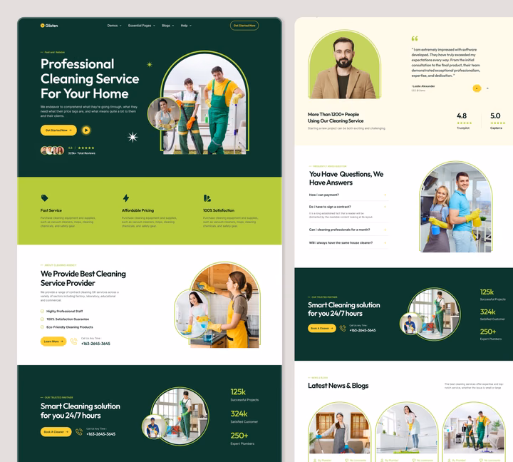 Glisten Cleaning Service Webpage — UI design by Sk Mehedi Hasan