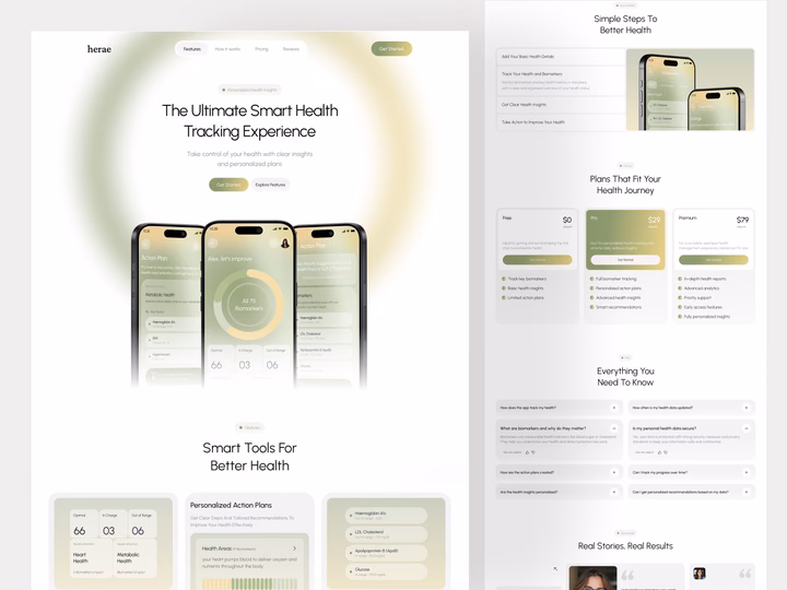 Herae - Smart Health Tracking Landing Page — UI design by Abdur Razzak