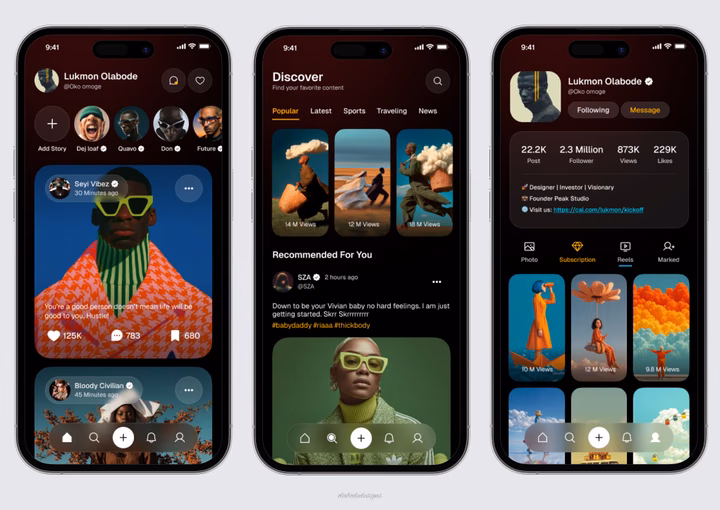 Social Media Mobile App UI Design — UI design by Òlâbòdé 💎 • Designer