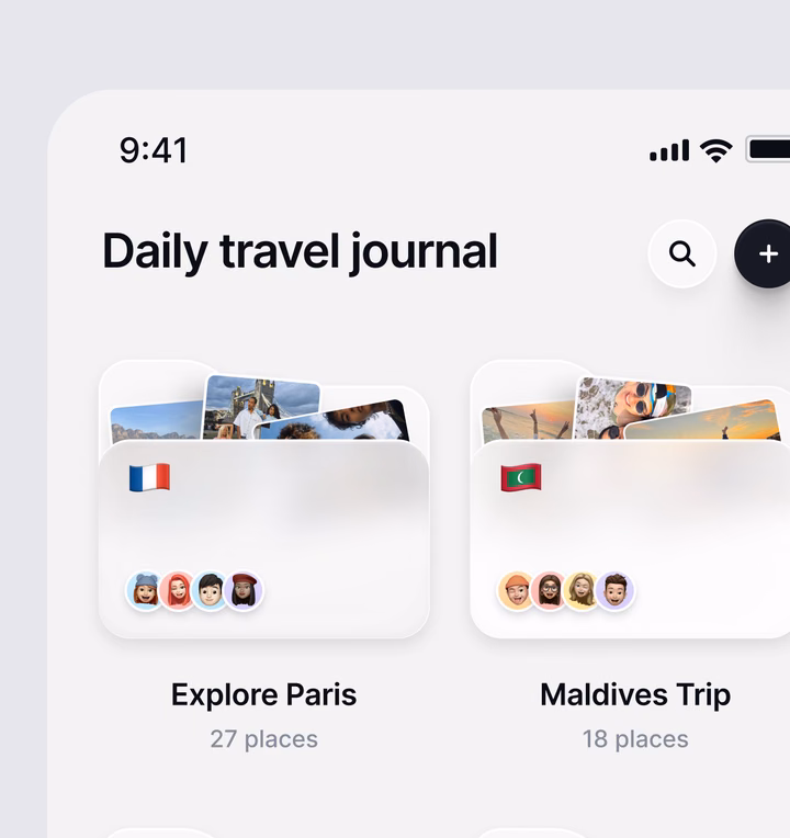 Daily Travel Journal Mobile App UI — UI design by Òlâbòdé 💎 • Designer