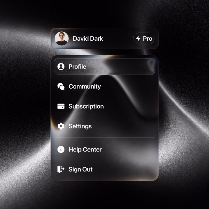 Liquid Glass UI Navigation Menu — UI design by Kevser