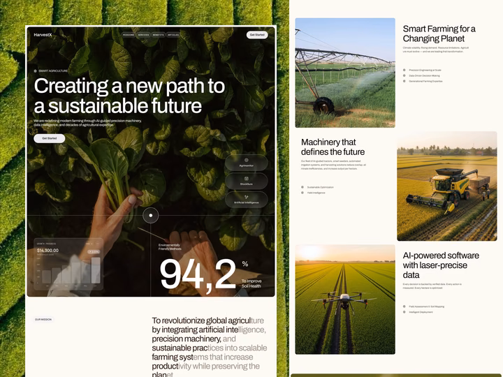 HarvestX - Sustainable Agriculture Web Design — UI design by Bayu Aji Sadewa