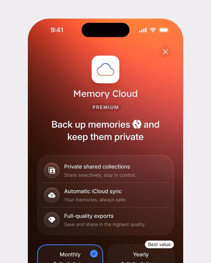 Memory Cloud Subscription Screen — UI design by Michael Nowak