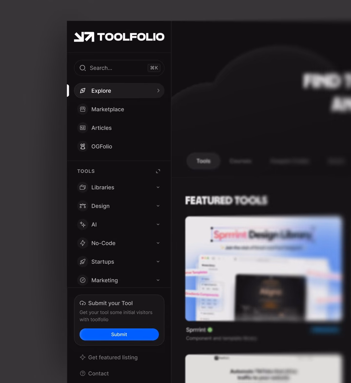 Toolfolio Sidebar UI Design — UI design by Satya