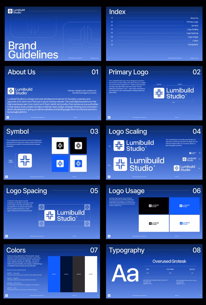 Lumibuild Studio Brand Guidelines — UI design by Sai Satvik