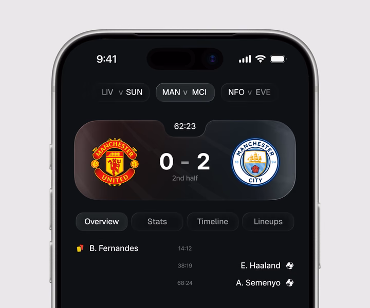Sports Scores Mobile App Interface — UI design by Monalog