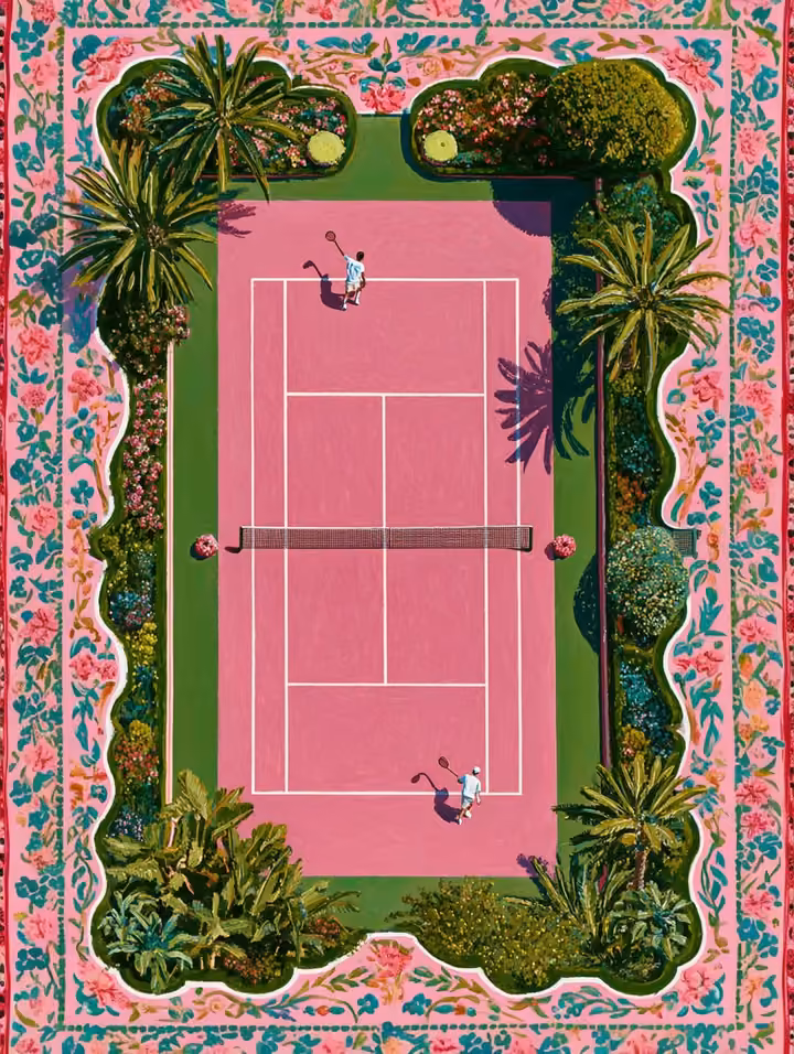 Pink Tennis Court Illustration — UI design by Gizem Akdag