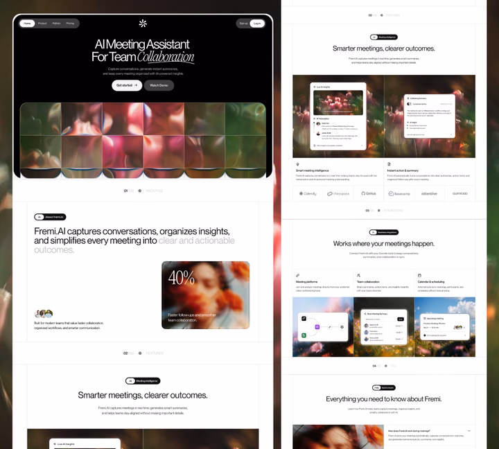 Fremi AI - AI Meeting Assistant Landing Page — UI design by Abdul Saboor