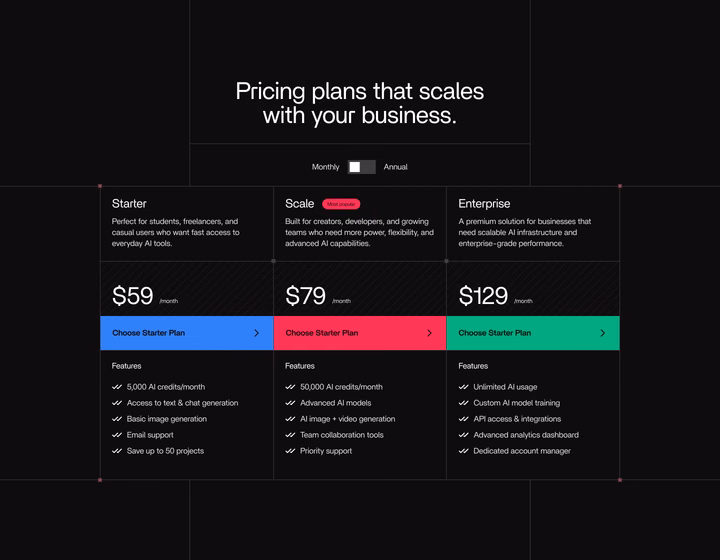 AI SaaS Pricing Page — UI design by Isaac