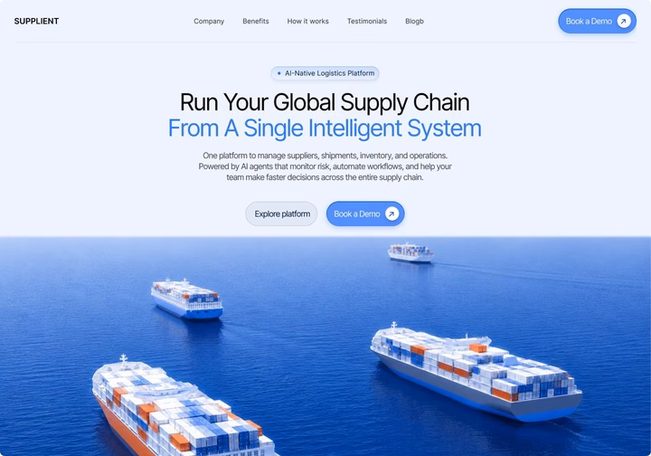 Supplient AI-Native Logistics Platform Landing Page — UI design by Pankaj