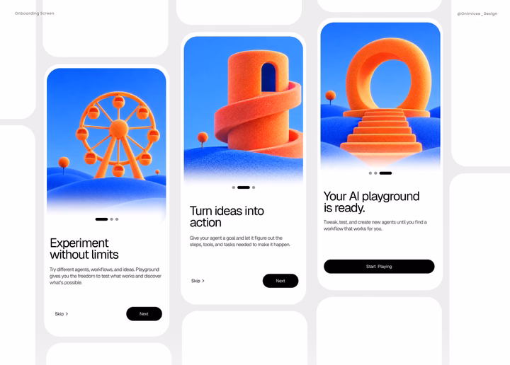 AI Playground Onboarding Screens — UI design by WYSEKNIGH〒.xyz🔰