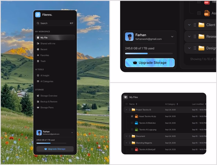 Filenns Cloud Storage Sidebar UI — UI design by Farhan