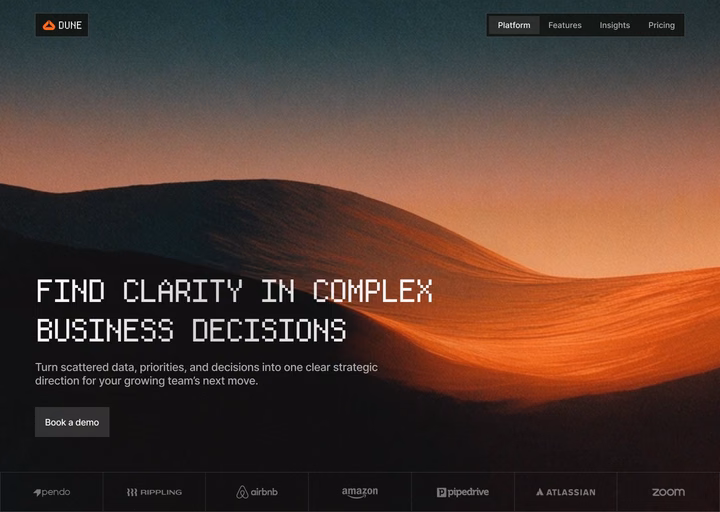 Dune Analytics Business Decision Platform Landing Page — UI design by Ahmed Hassan