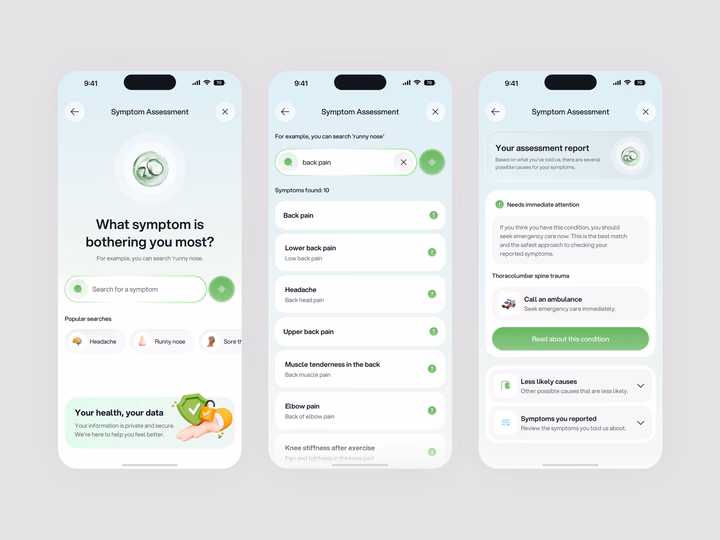 AI Healthcare Symptom Checker App — UI design by Tamal AI Product Designer | UI/UX Designer