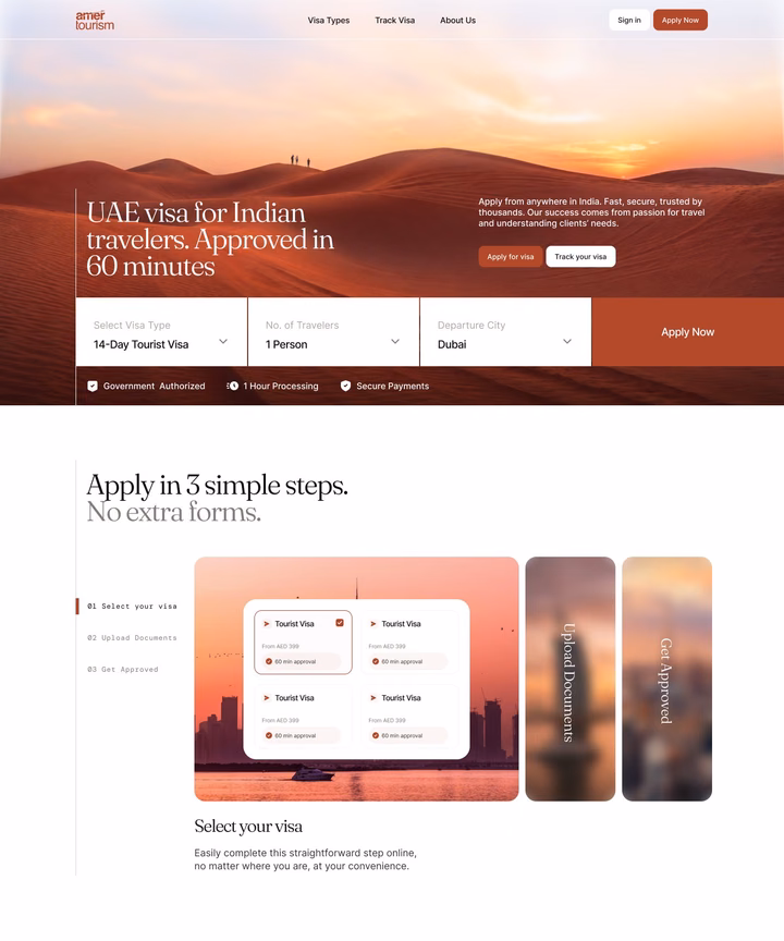 Amer Tourism Travel Booking Landing Page UI — UI design by Sajon