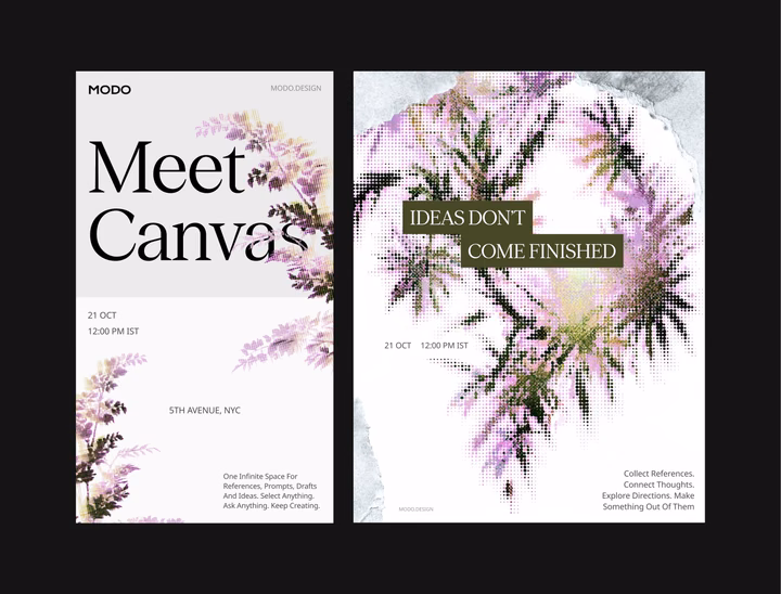 Editorial Poster Design with Halftone Floral Motifs — UI design by Ishika Jagatramka