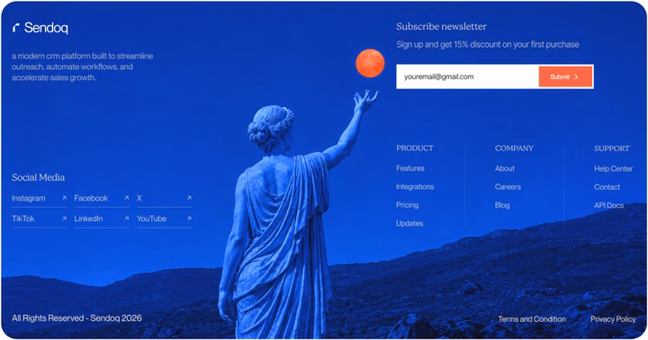 Sendoq CRM Footer Website UI — UI design by Abdul Saboor