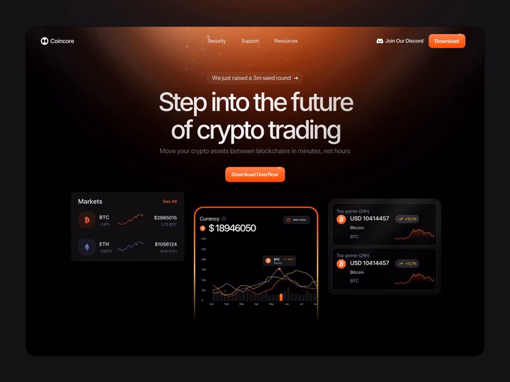 Coincore – Crypto Trading Platform Website — UI design by Sujon Hossain