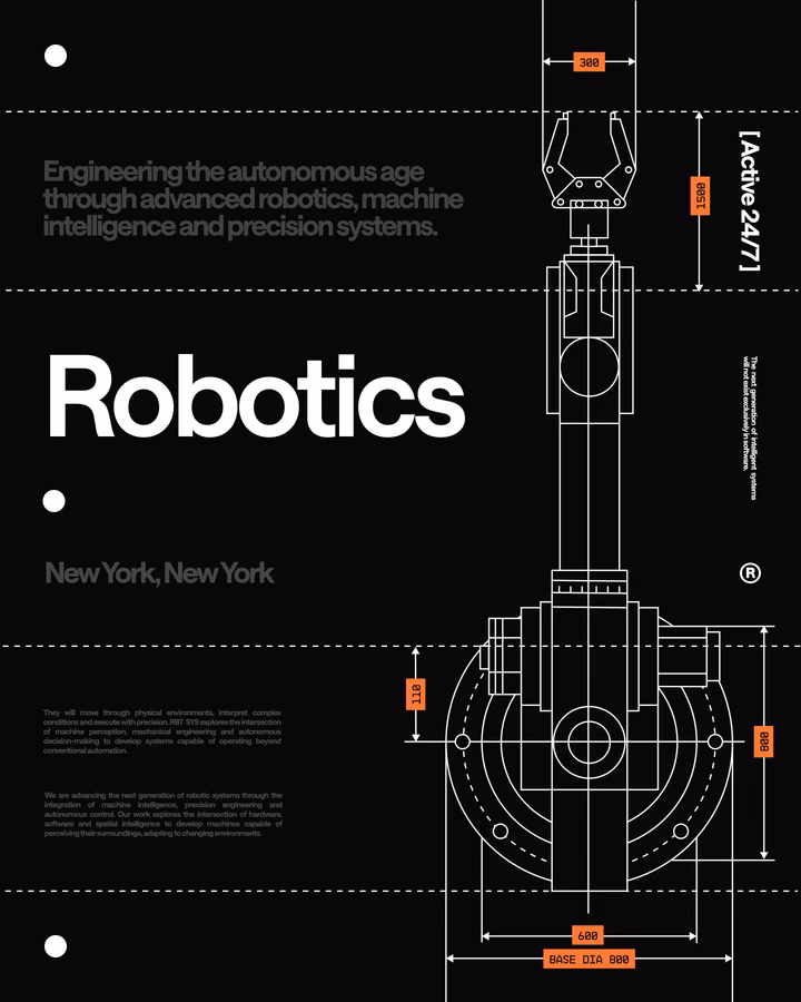 Blueprint-Style Robotics Engineering Poster — UI design by Kyle Anthony Miller