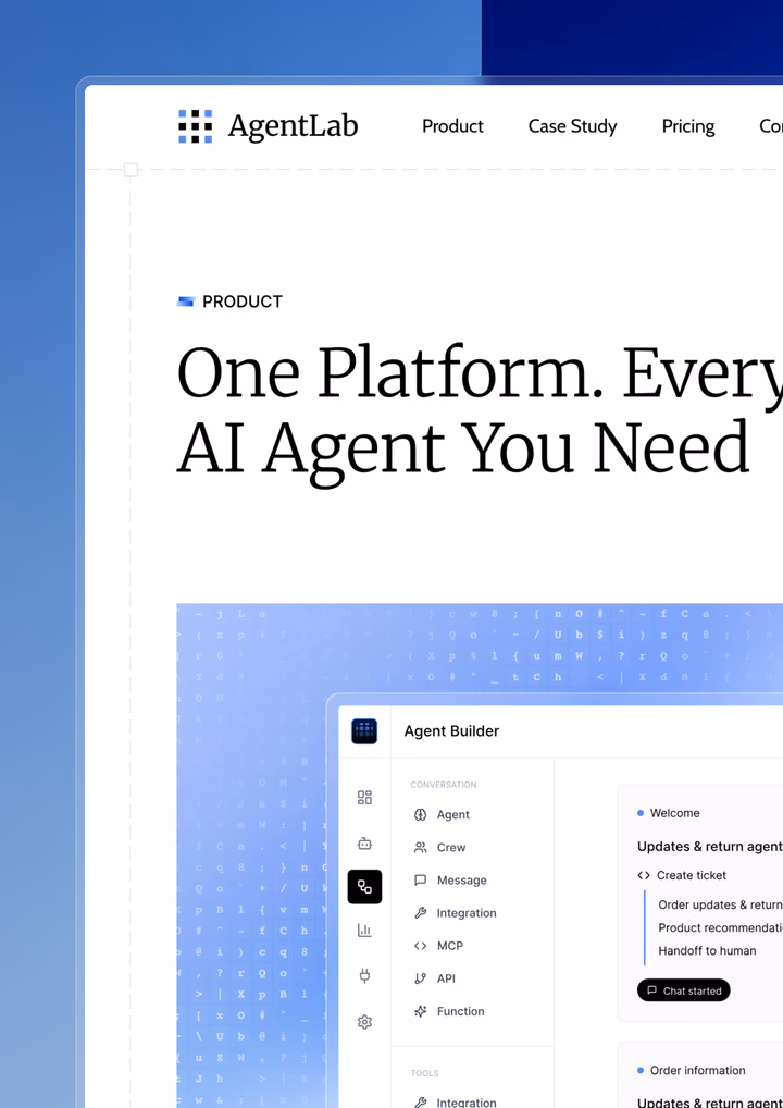 AgentLab AI Agent Platform Product Page Web UI — UI design by Amani • Design Partner