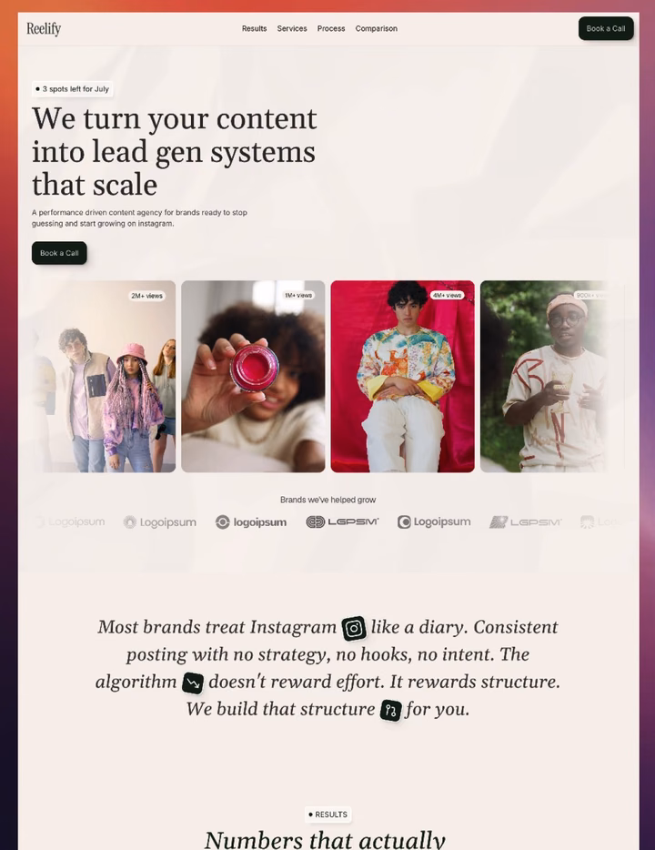 Reelify - Modern Social Media Agency Framer Template — UI design by Vivek Saroj