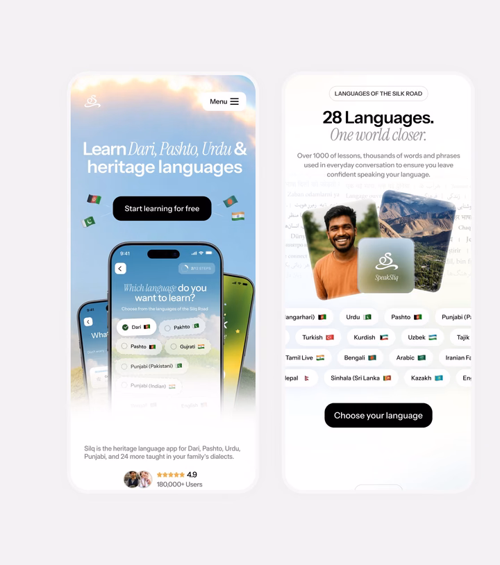 SpeakSilq Mobile-First Language Learning Landing Page — UI design by Amena