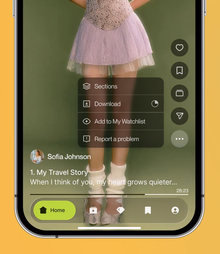 Mobile App Media Feed with Context Menu design by Çağatay Becerik