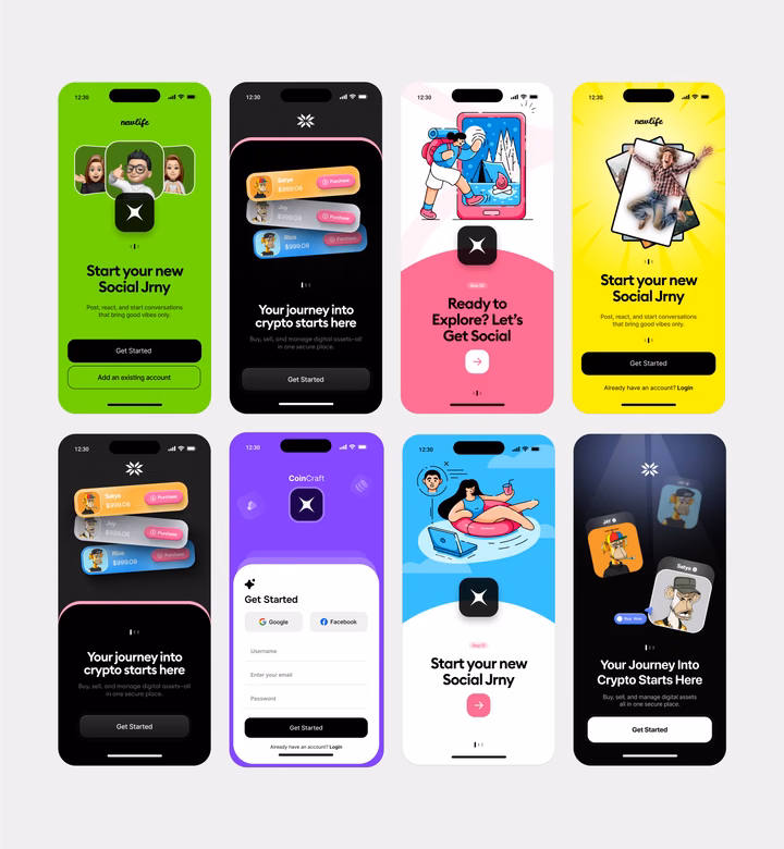 Crypto & Social App Onboarding Screens UI design inspiration