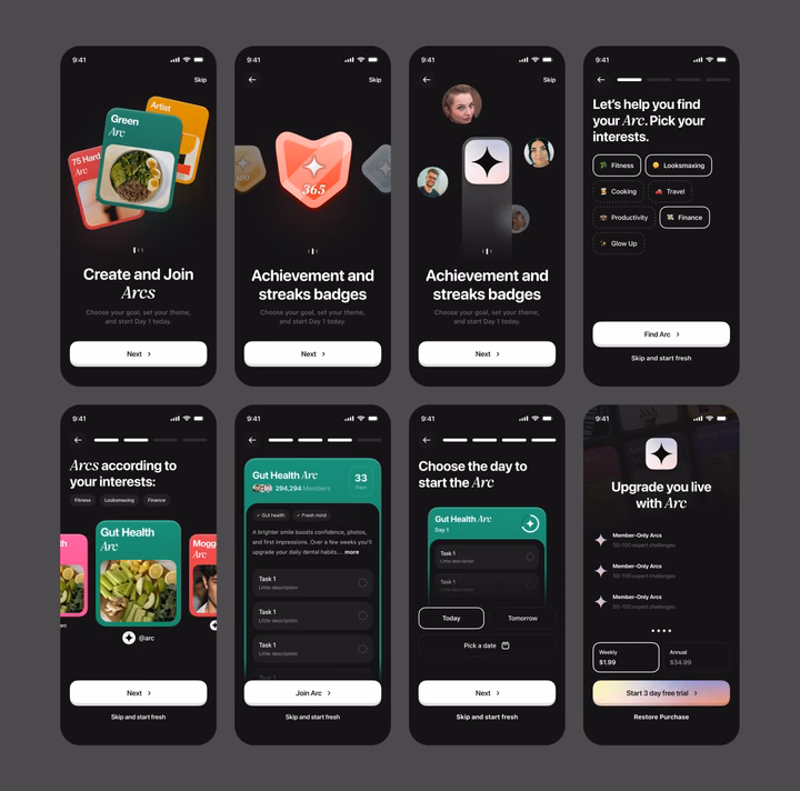 Arc Habit-Building App Onboarding Flow UI design inspiration