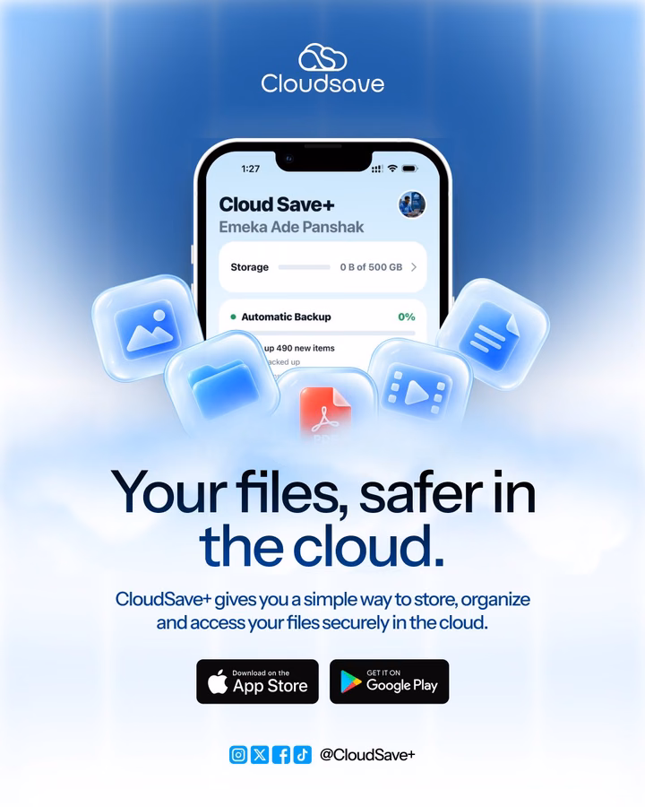 CloudSave+ Mobile App Profile and Storage Screen UI design inspiration