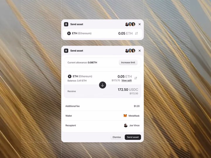 Crypto Send Asset Modal UI design inspiration