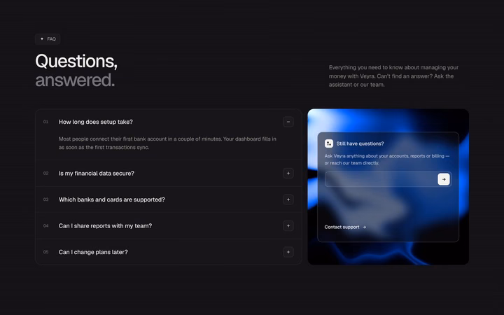 Fintech SaaS FAQ Section Landing Page UI UI design inspiration