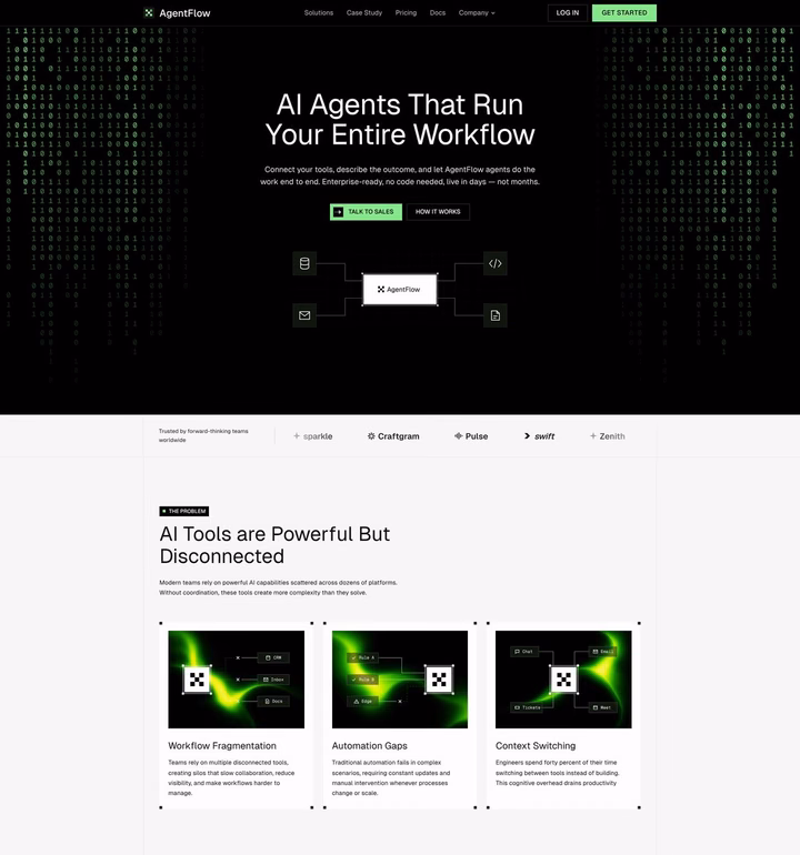 AgentFlow AI Workflow Automation Landing Page UI design inspiration